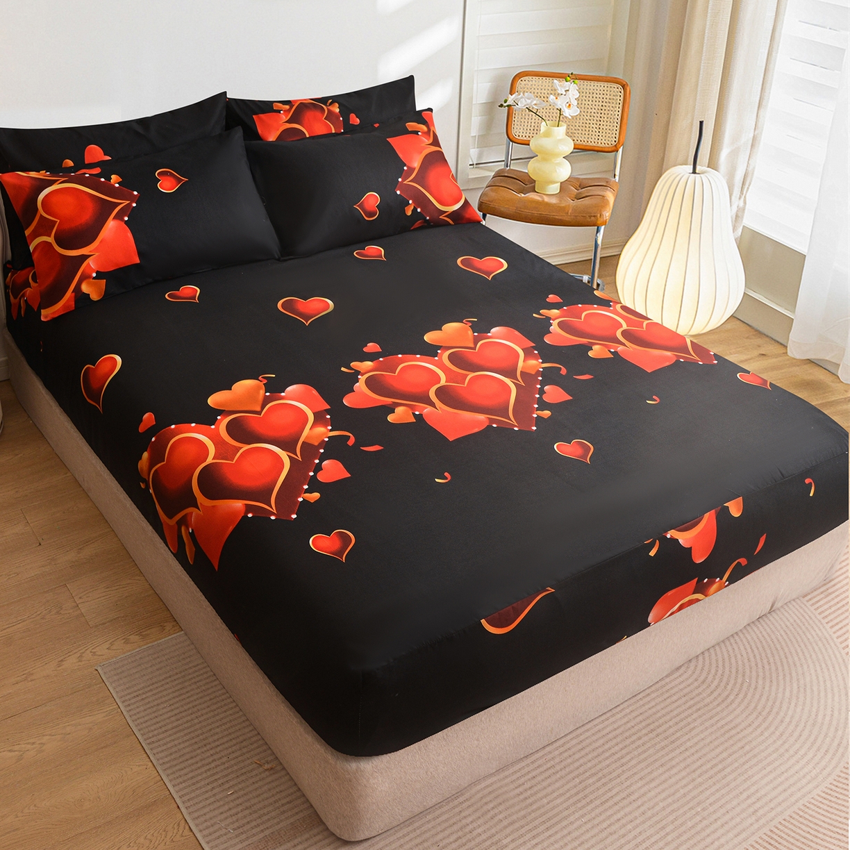 91家纺网 家纺一手货源 找家纺 柏钧家纺 2026新款万圣节元素85g芦荟棉外贸尺寸可定制单品床笠跨境直播床笠三件套 黑心