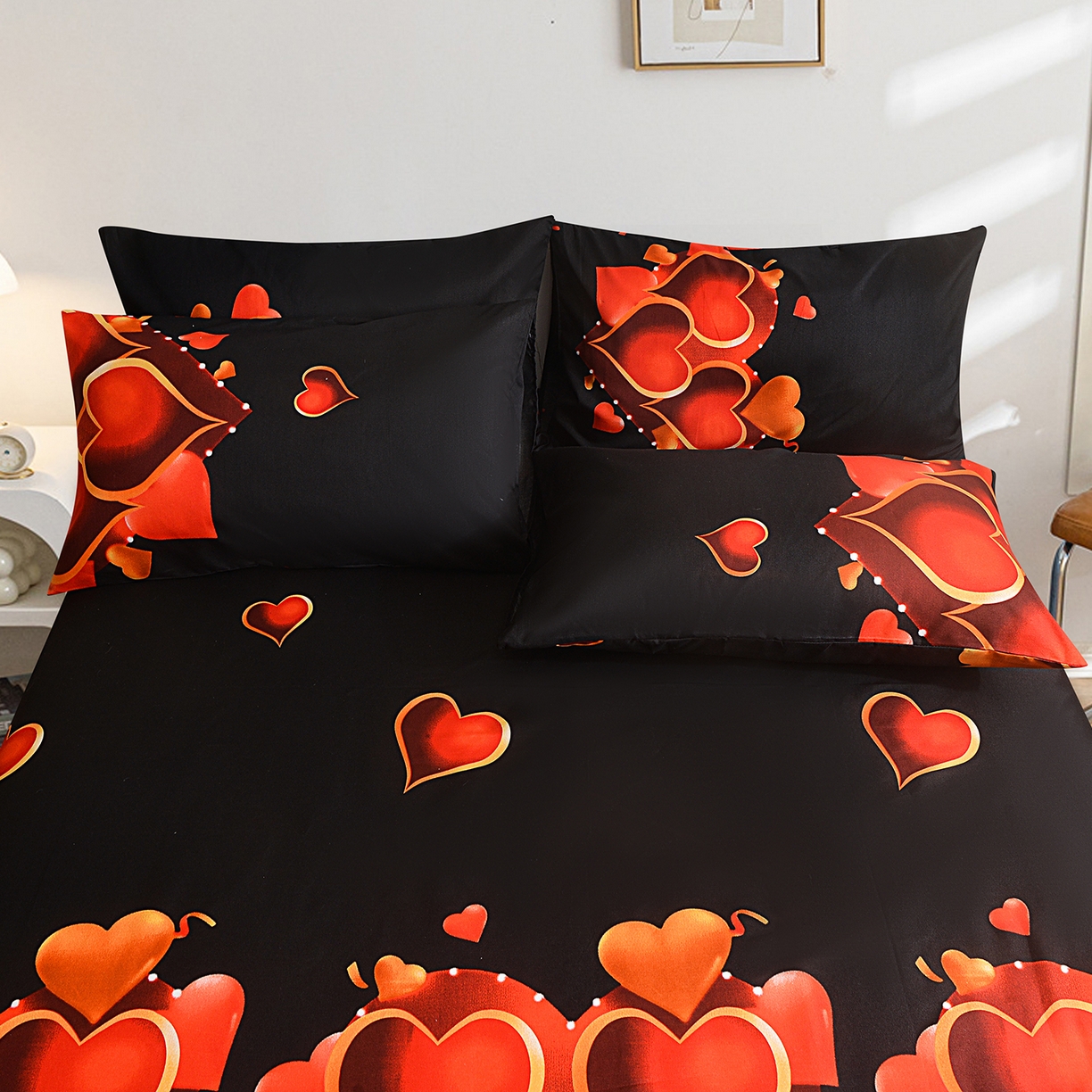 91家纺网 家纺一手货源 找家纺 柏钧家纺 2026新款万圣节元素85g芦荟棉外贸尺寸可定制单品床笠跨境直播床笠三件套 黑心