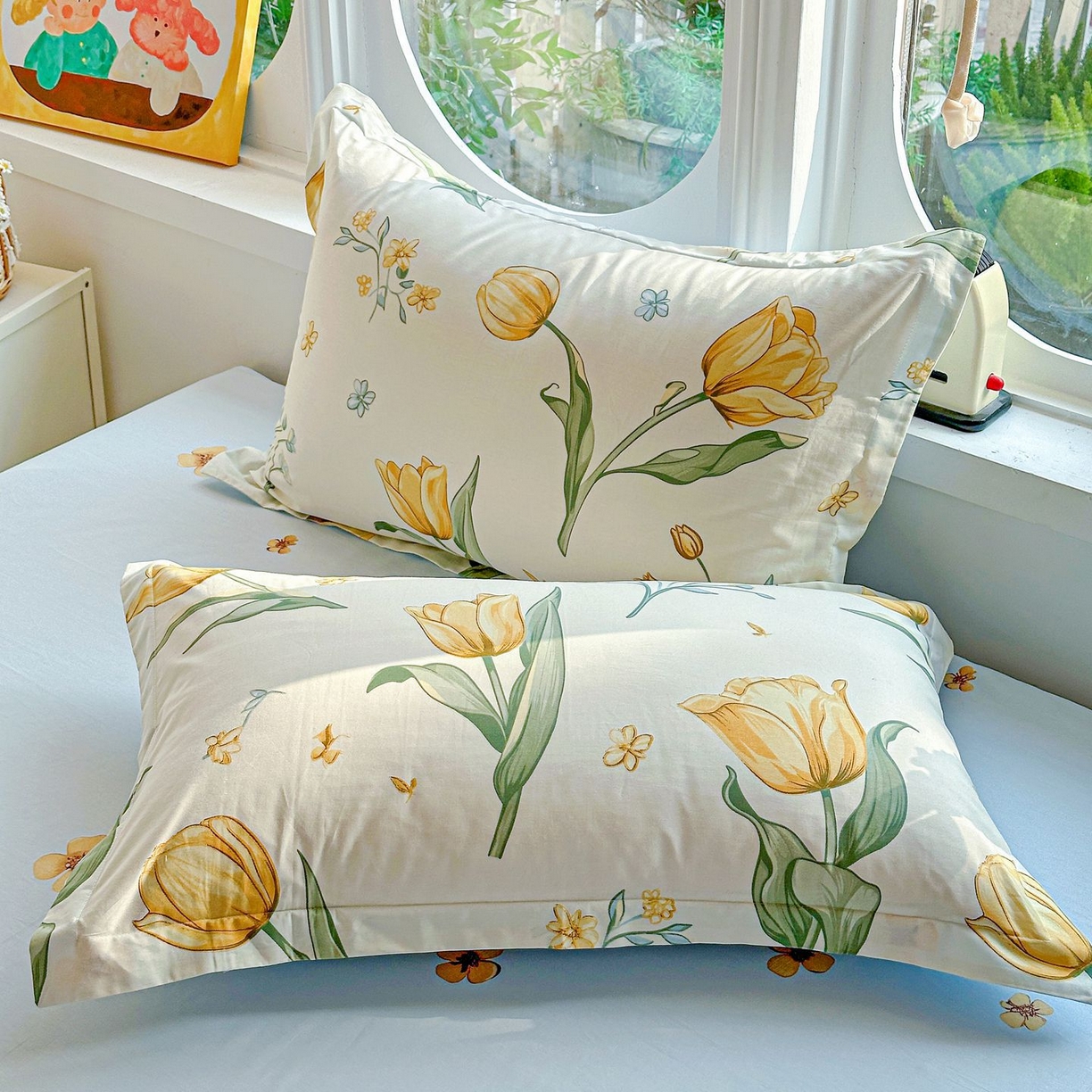 恩泽家纺 2026新款13372ins全棉印花四件套单品系列-单枕套 沐浴暖阳