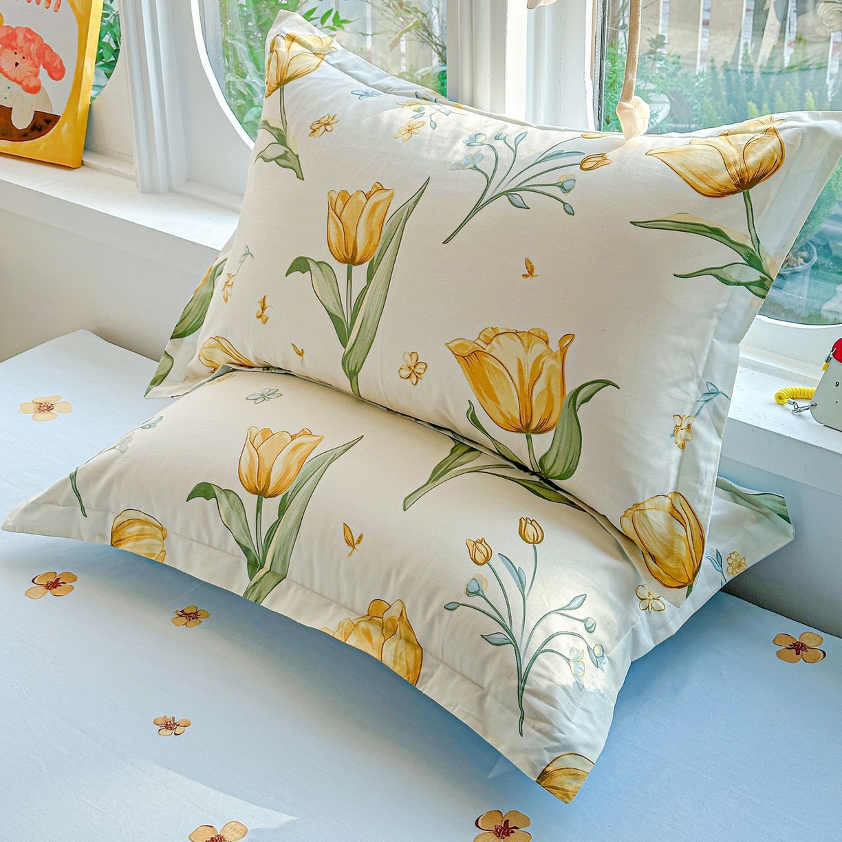 91家纺网 家纺一手货源 找家纺 恩泽家纺 2026新款13372ins全棉印花四件套单品系列-单枕套 沐浴暖阳