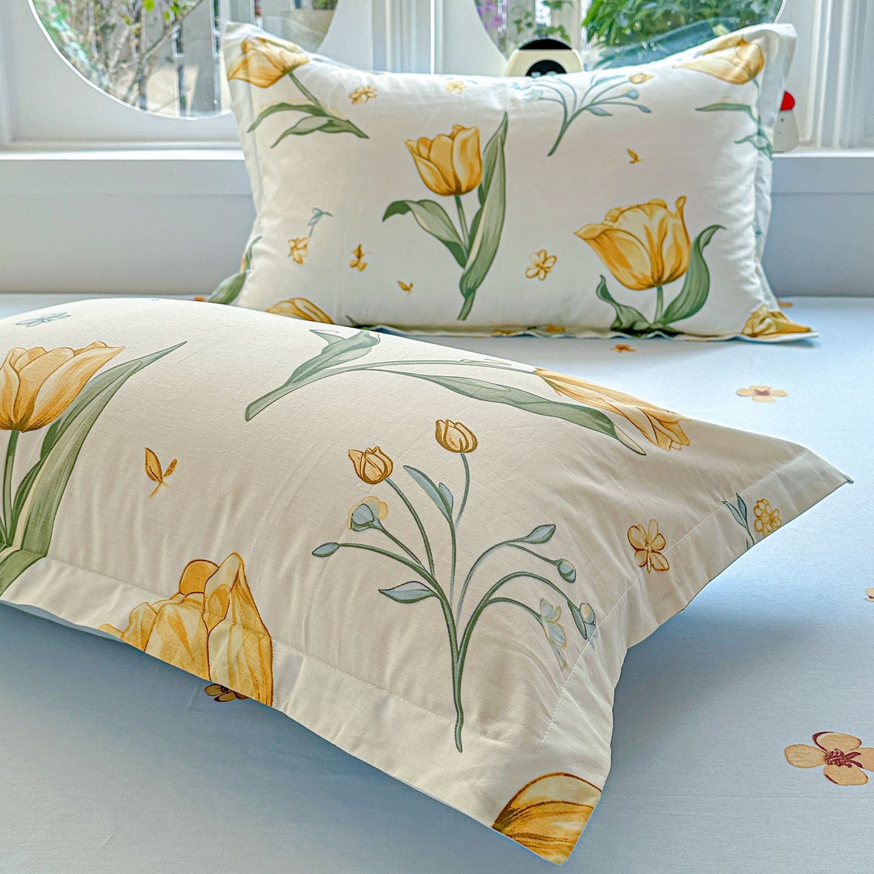 91家纺网 家纺一手货源 找家纺 恩泽家纺 2026新款13372ins全棉印花四件套单品系列-单枕套 沐浴暖阳