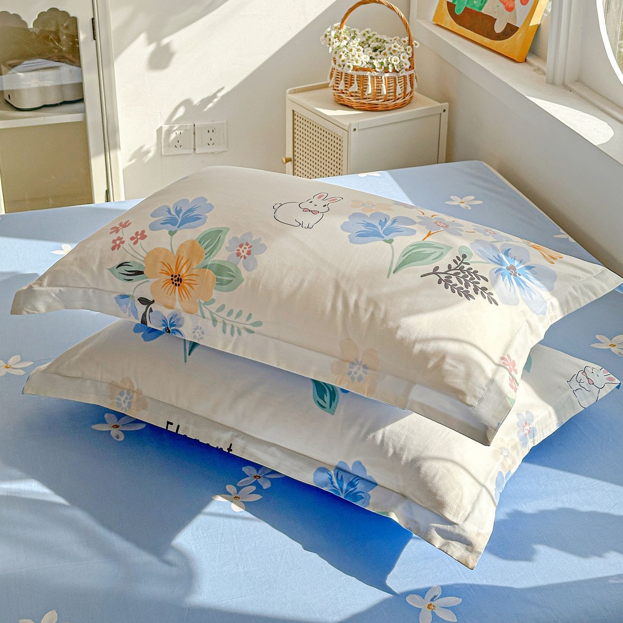 91家纺网 家纺一手货源 找家纺 恩泽家纺 2026新款13372ins全棉印花四件套单品系列-单枕套 若薇