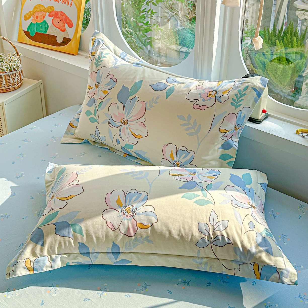 恩泽家纺 2026新款13372ins全棉印花四件套单品系列-单枕套 叶玲珑