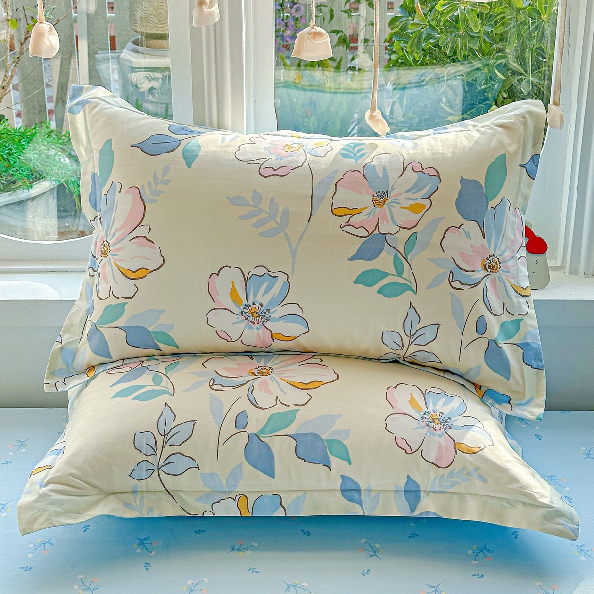 91家纺网 家纺一手货源 找家纺 恩泽家纺 2026新款13372ins全棉印花四件套单品系列-单枕套 叶玲珑