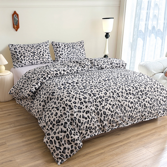 91家纺网 家纺一手货源 找家纺 柏钧家纺 2026豹纹田园风外贸跨境电商热销款印花套件系列--单品被套被套单件 灰豹