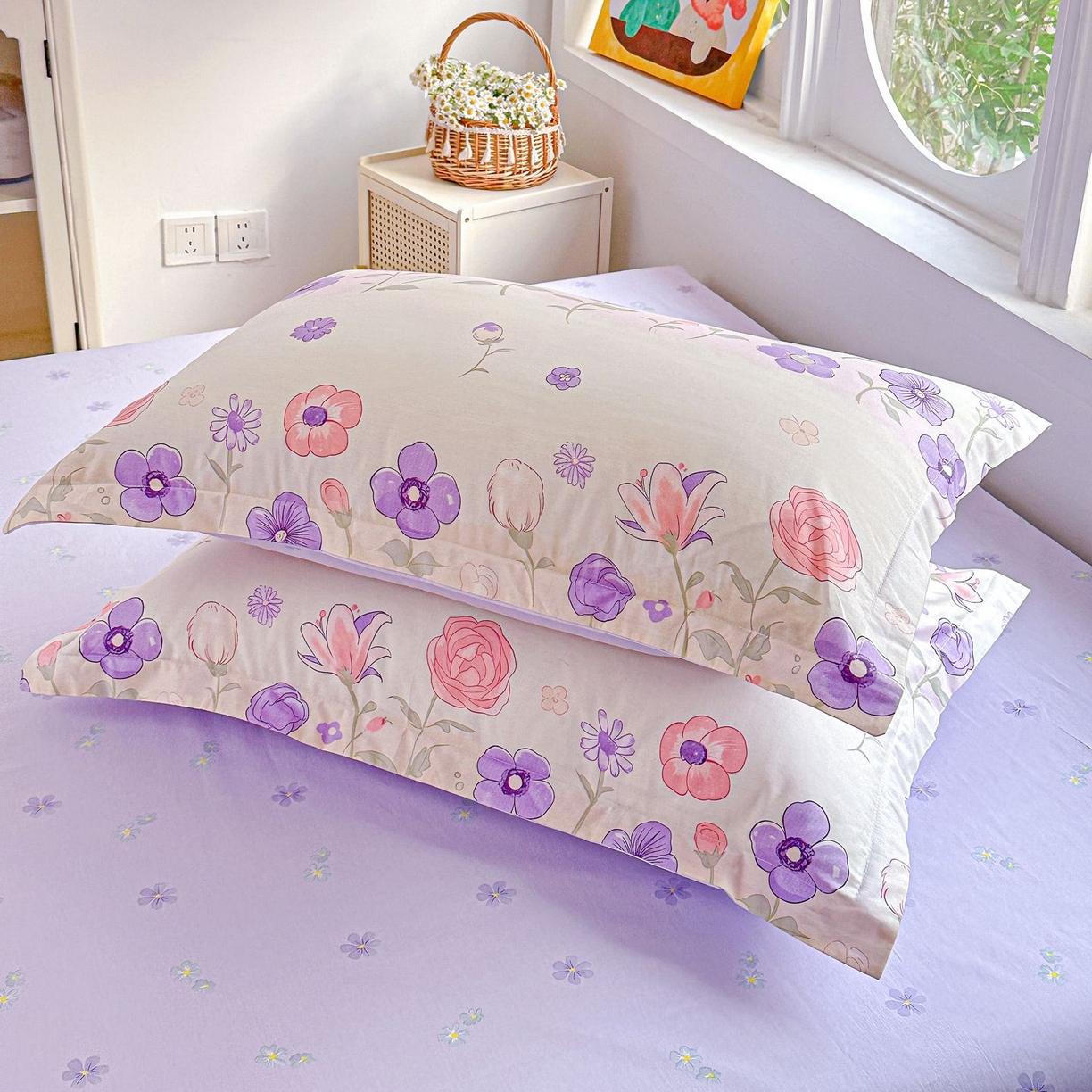 91家纺网 家纺一手货源 找家纺 恩泽家纺 2026新款13372ins全棉印花四件套单品系列-单枕套 樱雪