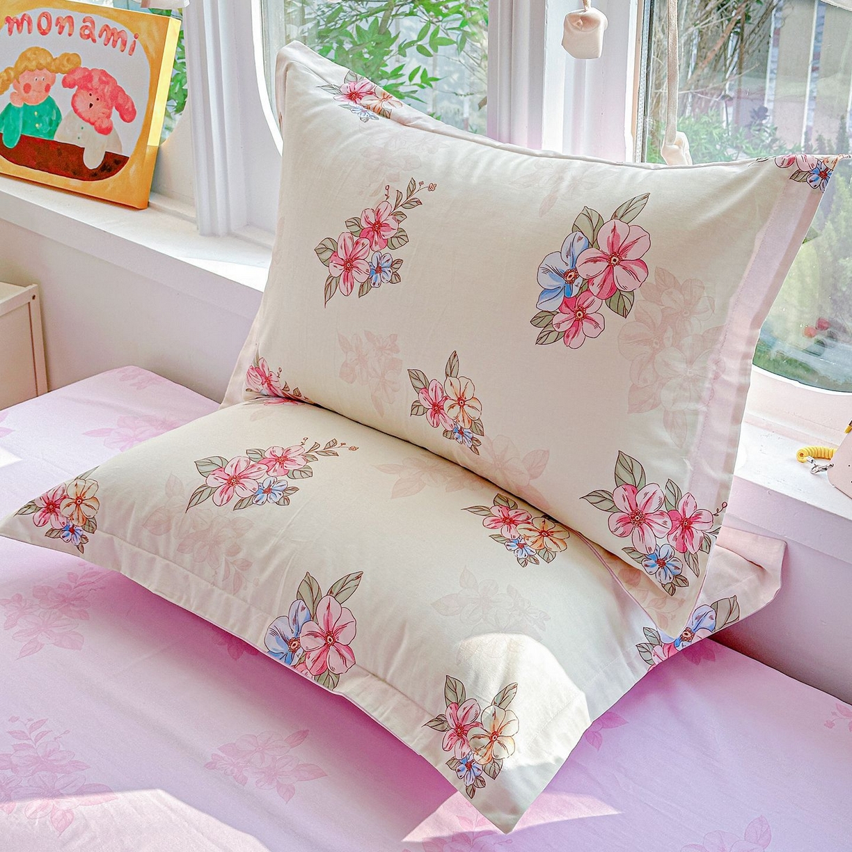 91家纺网 家纺一手货源 找家纺 恩泽家纺 2026新款13372ins全棉印花四件套单品系列-单枕套 玉兰芬芳