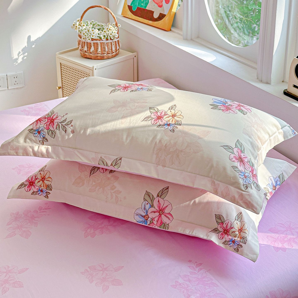 91家纺网 家纺一手货源 找家纺 恩泽家纺 2026新款13372ins全棉印花四件套单品系列-单枕套 玉兰芬芳