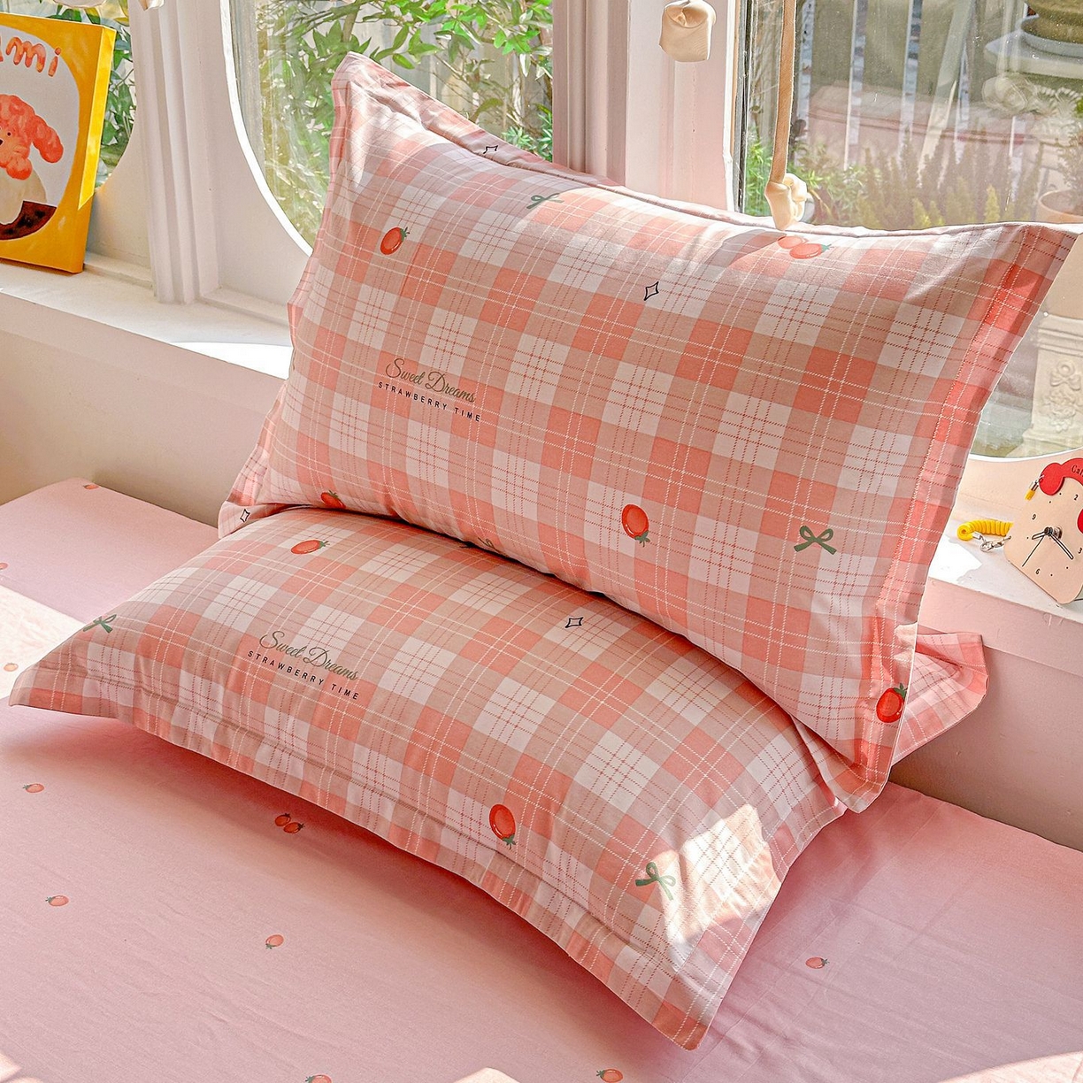 91家纺网 家纺一手货源 找家纺 恩泽家纺 2026新款13372ins全棉印花四件套单品系列-单枕套 早安