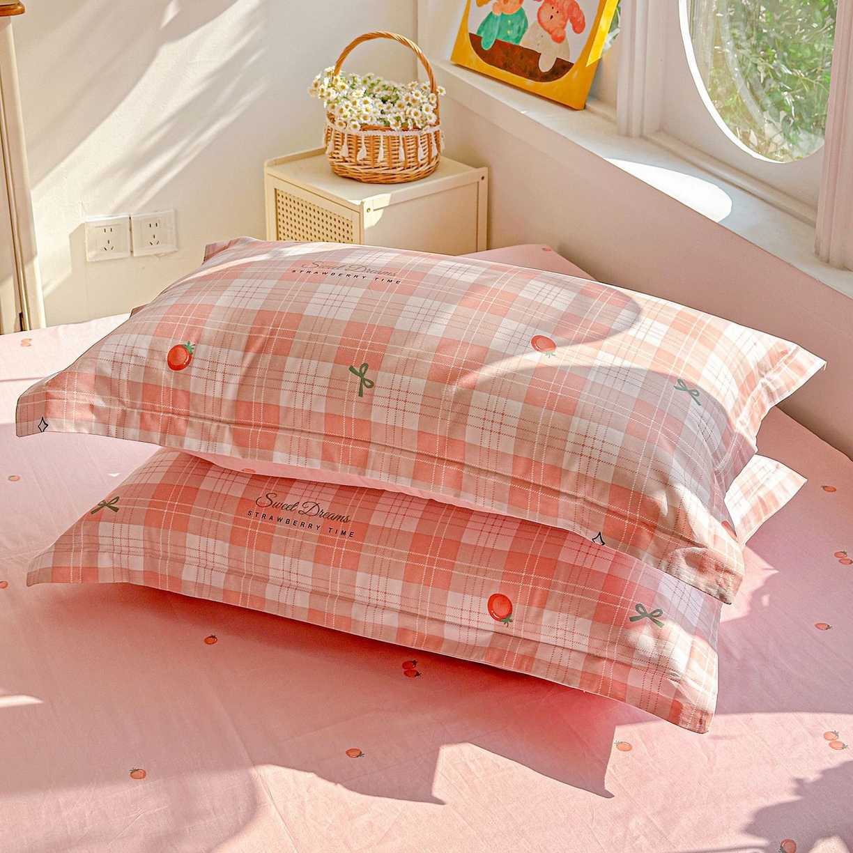 91家纺网 家纺一手货源 找家纺 恩泽家纺 2026新款13372ins全棉印花四件套单品系列-单枕套 早安