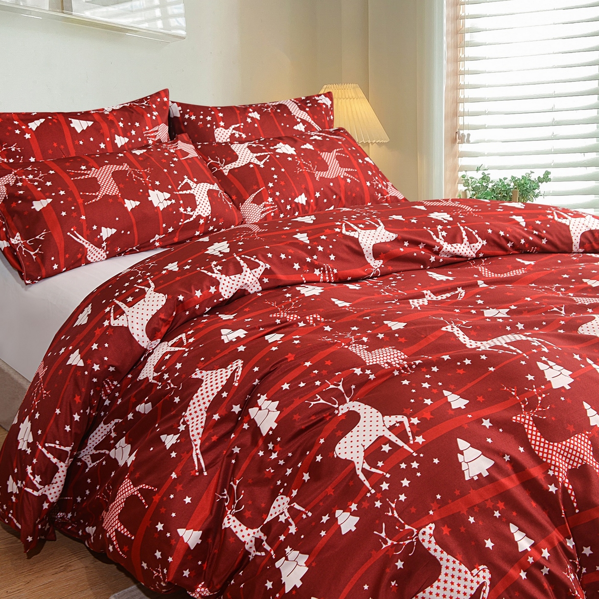 91家纺网 家纺一手货源 找家纺 柏钧家纺 2026圣诞新款专供外贸跨境电商热销款印花套件系列--单品被套被套单件 麋鹿红