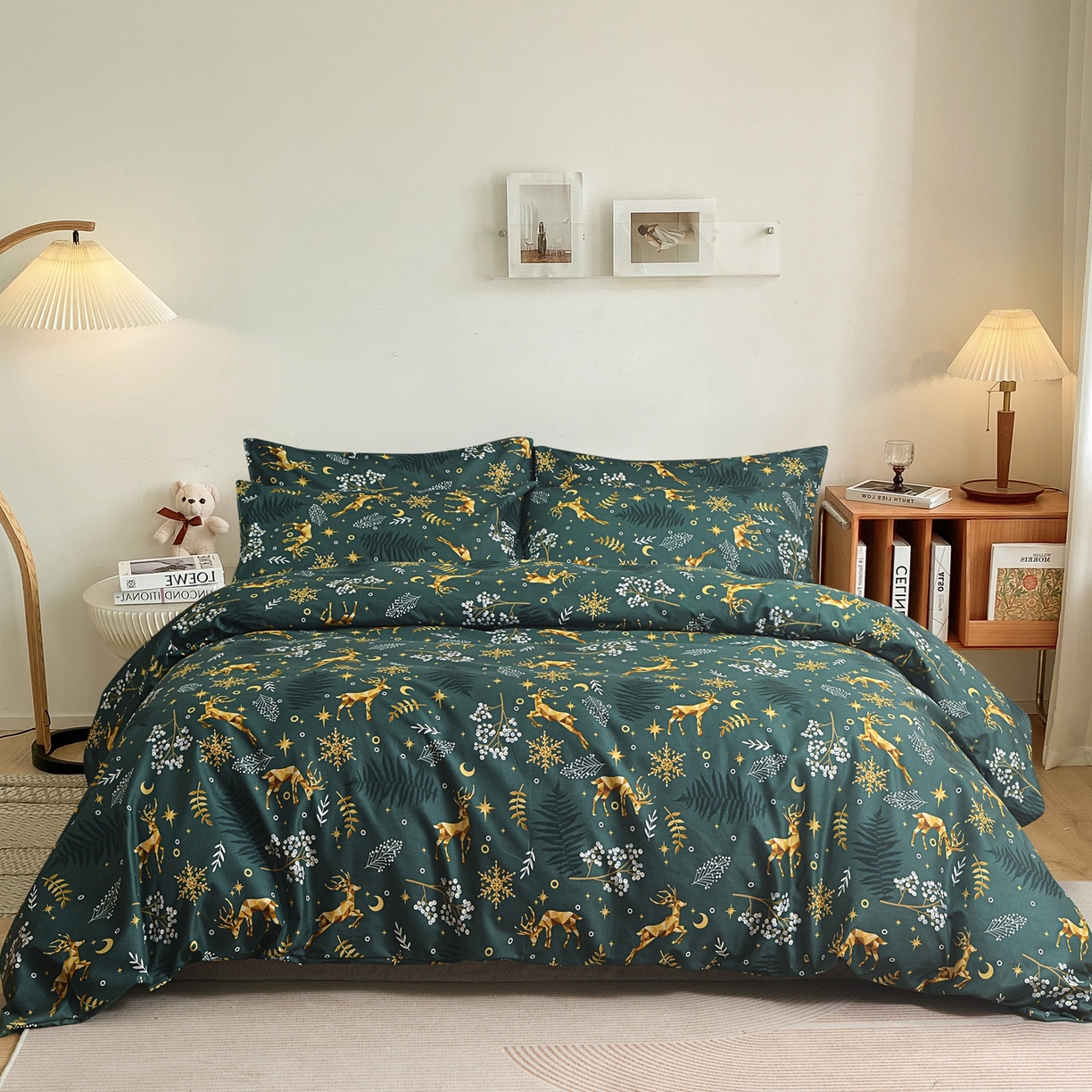 柏钧家纺 2026圣诞新款专供外贸跨境电商热销款印花套件系列--单品被套被套单件 麋鹿绿