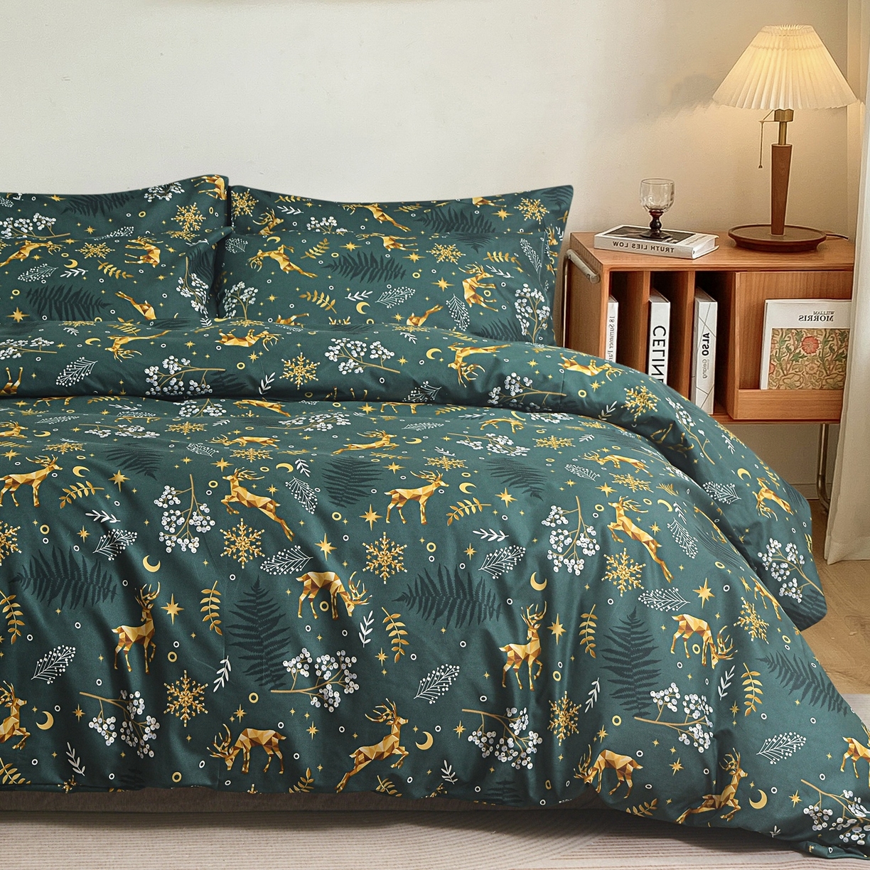 91家纺网 家纺一手货源 找家纺 柏钧家纺 2026圣诞新款专供外贸跨境电商热销款印花套件系列--单品被套被套单件 麋鹿绿