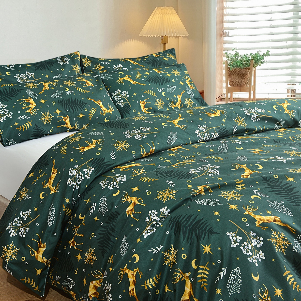 91家纺网 家纺一手货源 找家纺 柏钧家纺 2026圣诞新款专供外贸跨境电商热销款印花套件系列--单品被套被套单件 麋鹿绿