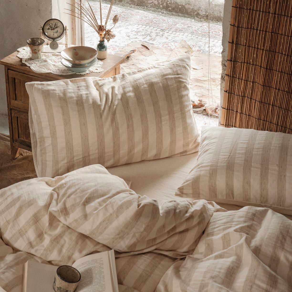 91家纺网 家纺一手货源 找家纺 澳萝拉 2026新款色织提花棉麻四件套 秘境