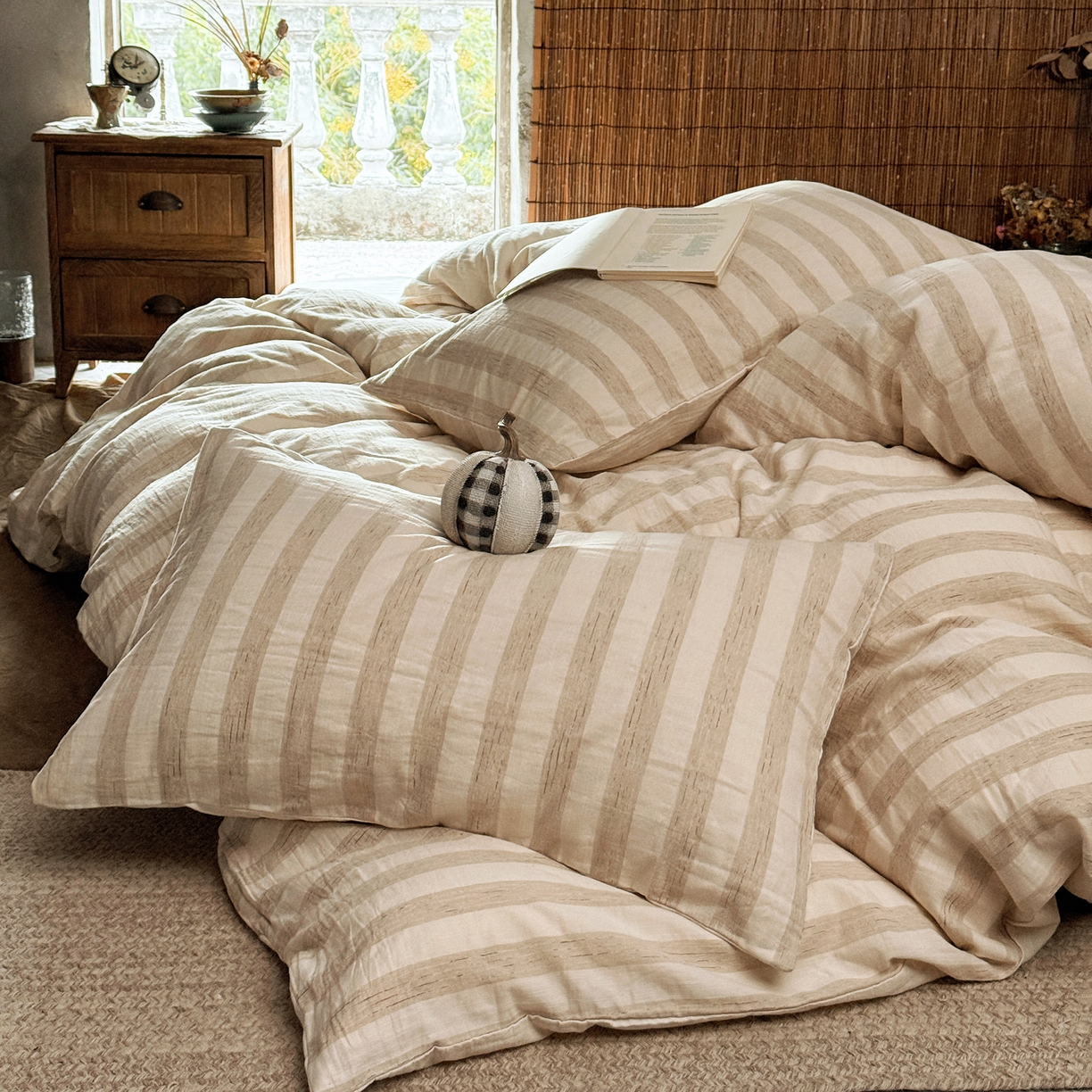 91家纺网 家纺一手货源 找家纺 澳萝拉 2026新款色织提花棉麻四件套 秘境