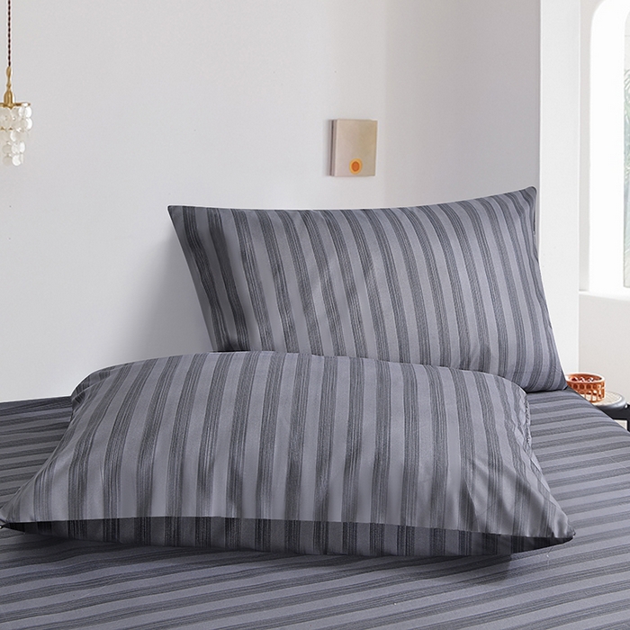 91家纺网 家纺一手货源 找家纺 柏钧家纺 2025新款跨境外贸日式无印风单层条纹单品床笠 灰