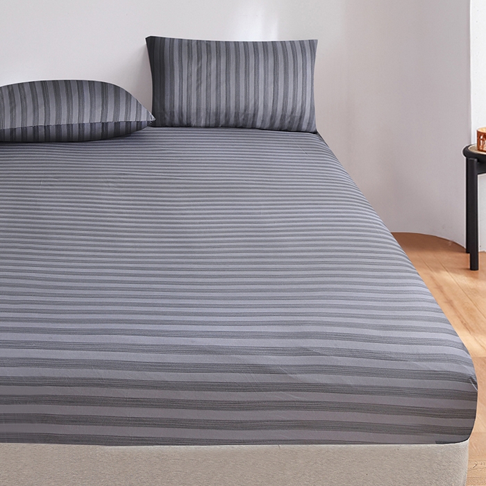 91家纺网 家纺一手货源 找家纺 柏钧家纺 2025新款跨境外贸日式无印风单层条纹单品床笠 灰