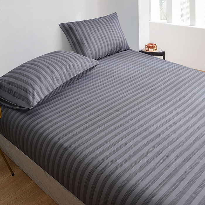 91家纺网 家纺一手货源 找家纺 柏钧家纺 2025新款跨境外贸日式无印风单层条纹单品床笠 灰