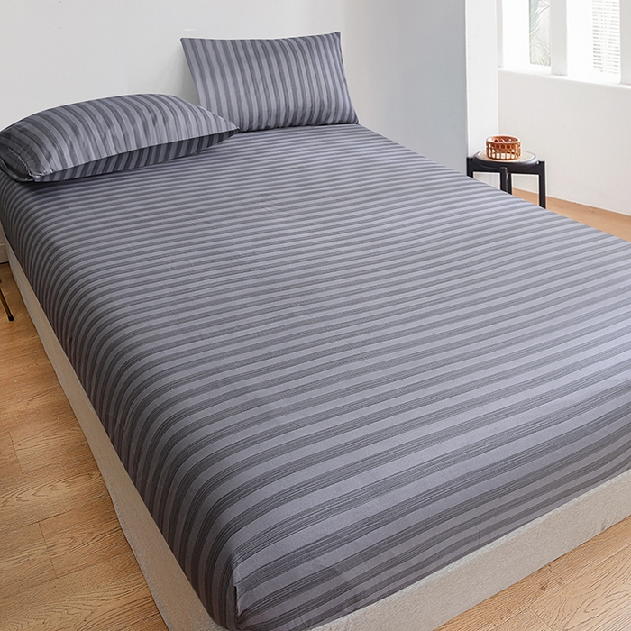 91家纺网 家纺一手货源 找家纺 柏钧家纺 2025新款跨境外贸日式无印风单层条纹单品床笠 灰