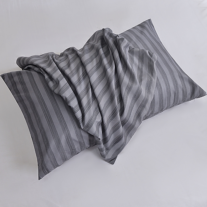 91家纺网 家纺一手货源 找家纺 柏钧家纺 2025新款跨境外贸日式无印风单层条纹单品床笠 灰