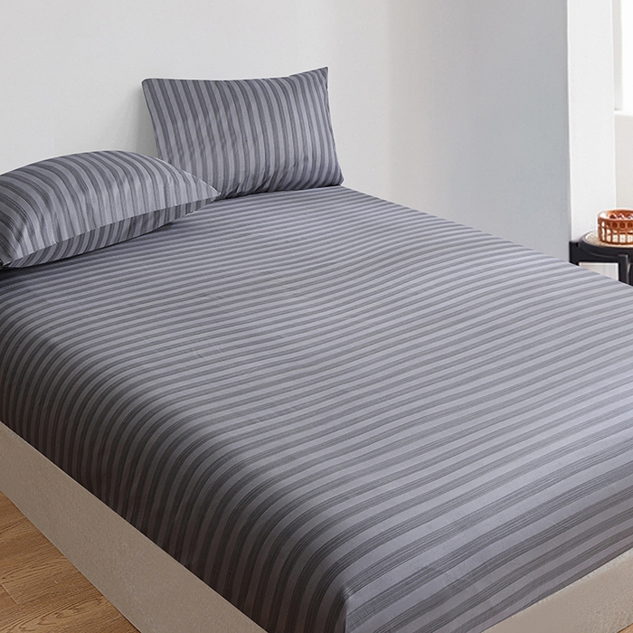 91家纺网 家纺一手货源 找家纺 柏钧家纺 2025新款跨境外贸日式无印风单层条纹单品床笠 灰