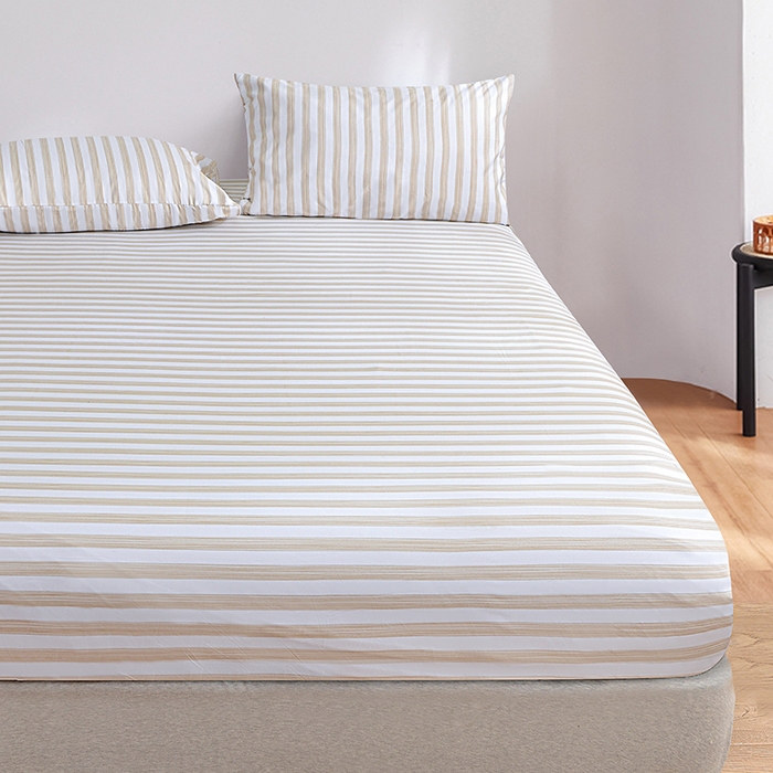 91家纺网 家纺一手货源 找家纺 柏钧家纺 2025新款跨境外贸日式无印风单层条纹单品床笠 白