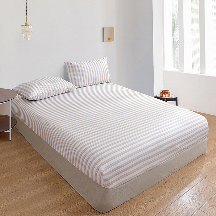 91家纺网 家纺一手货源 找家纺 柏钧家纺 2025新款跨境外贸日式无印风单层条纹单品床笠 白