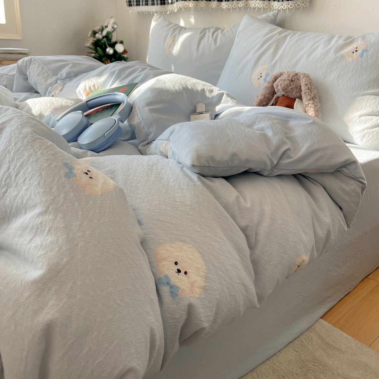 沐芷 2026 高克重110g泡芙棉四件套A类床上用品被套宿舍床单三件套【提供买家秀】 绅士小狗