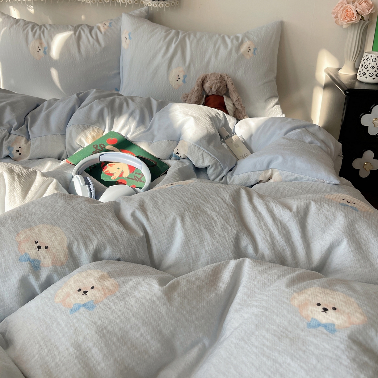 91家纺网 家纺一手货源 找家纺 沐芷 2026 高克重110g泡芙棉四件套A类床上用品被套宿舍床单三件套【提供买家秀】 绅士小狗