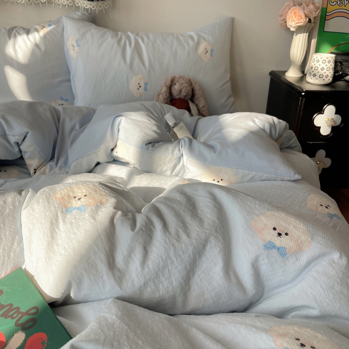 91家纺网 家纺一手货源 找家纺 沐芷 2026 高克重110g泡芙棉四件套A类床上用品被套宿舍床单三件套【提供买家秀】 绅士小狗