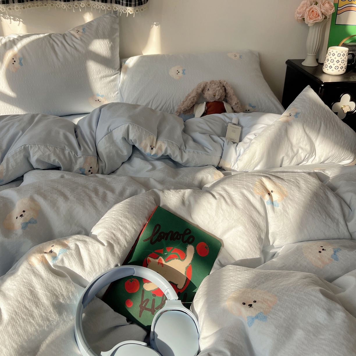 91家纺网 家纺一手货源 找家纺 沐芷 2026 高克重110g泡芙棉四件套A类床上用品被套宿舍床单三件套【提供买家秀】 绅士小狗