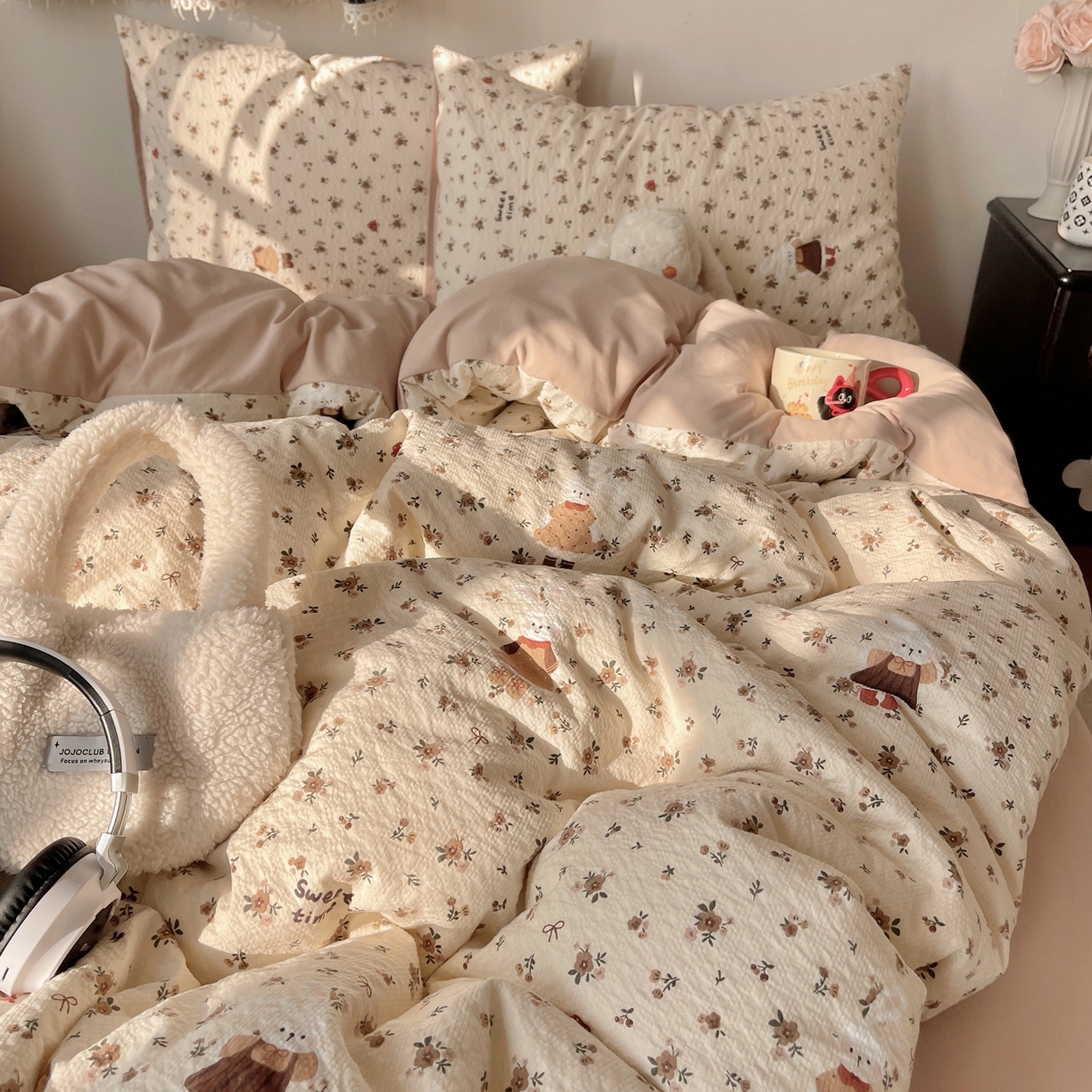 91家纺网 家纺一手货源 找家纺 沐芷 2026 高克重110g泡芙棉四件套A类床上用品被套宿舍床单三件套【提供买家秀】 咖兔花园