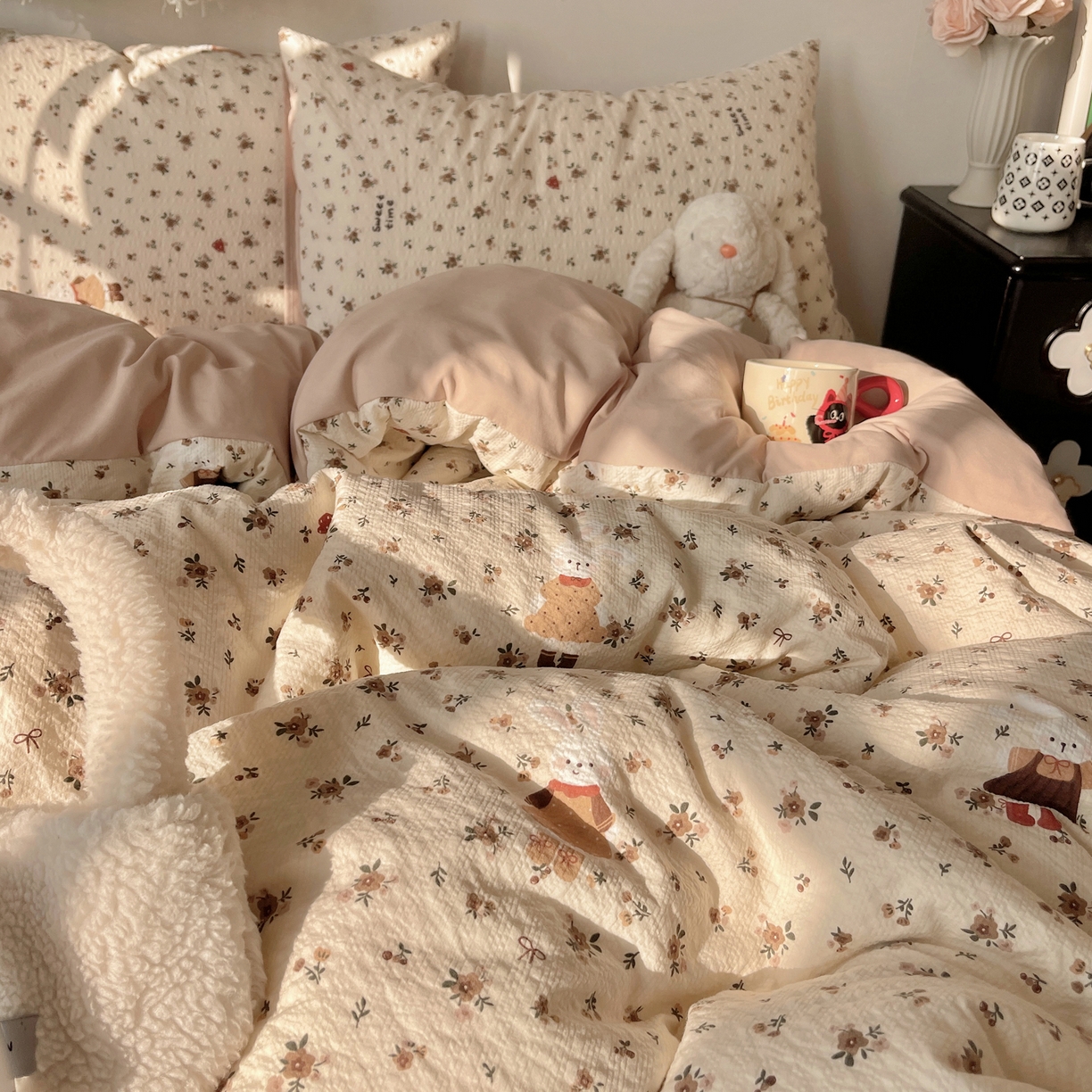 91家纺网 家纺一手货源 找家纺 沐芷 2026 高克重110g泡芙棉四件套A类床上用品被套宿舍床单三件套【提供买家秀】 咖兔花园