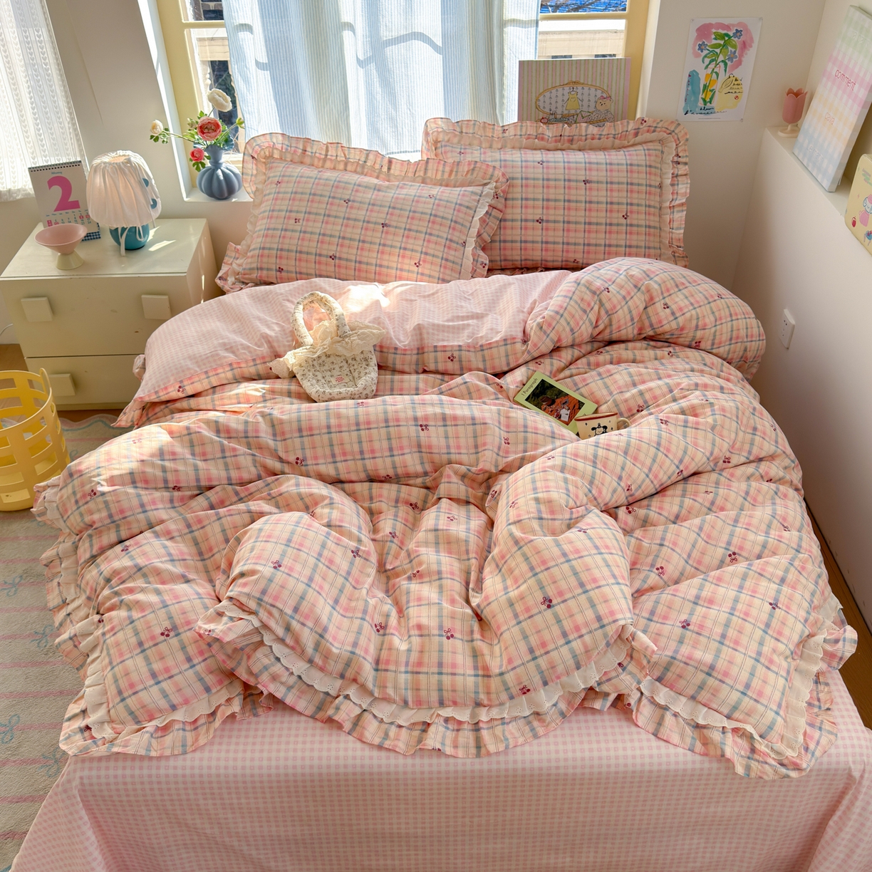 91家纺网 家纺一手货源 找家纺 （总）乐童家纺 2026新款纯棉双层花边小清新系列四件套