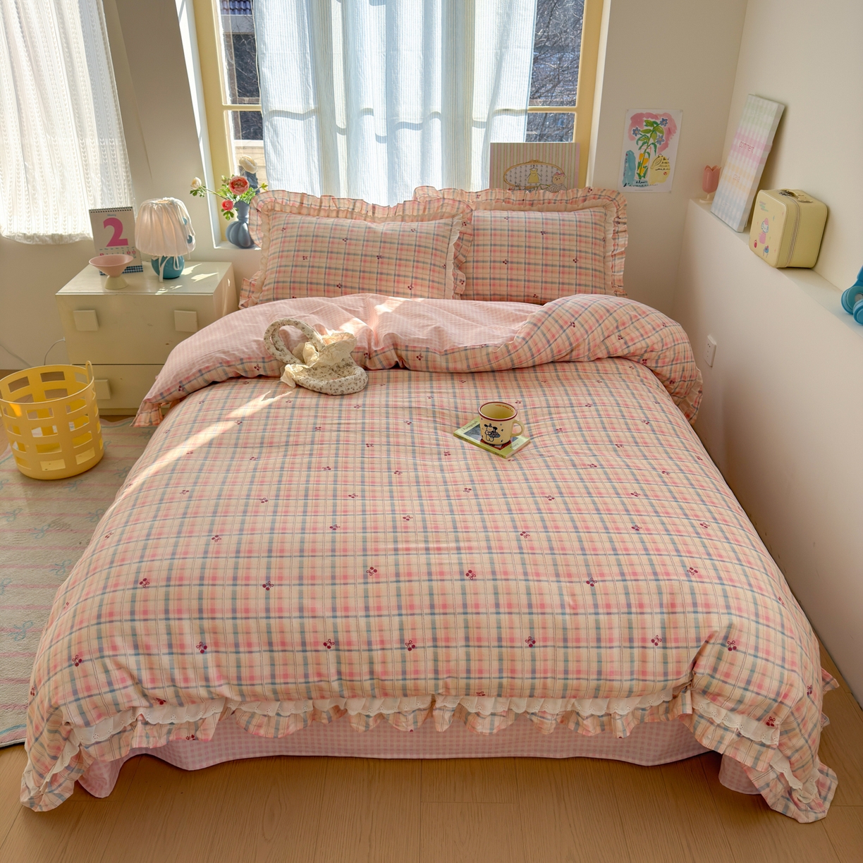 91家纺网 家纺一手货源 找家纺 （总）乐童家纺 2026新款纯棉双层花边小清新系列四件套