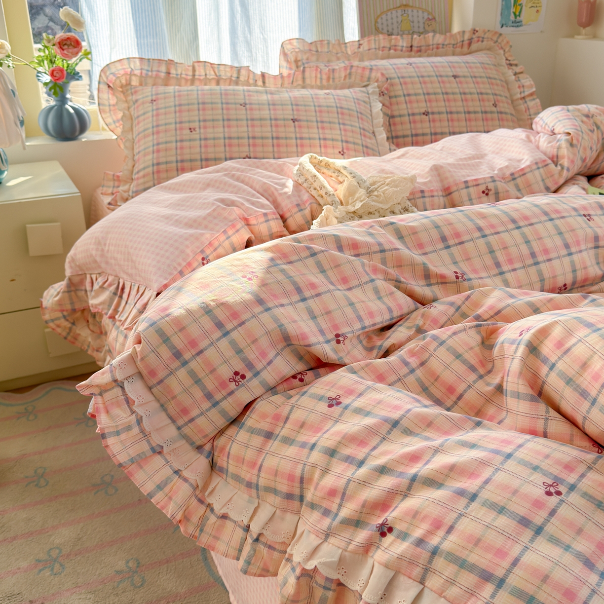 91家纺网 家纺一手货源 找家纺 （总）乐童家纺 2026新款纯棉双层花边小清新系列四件套