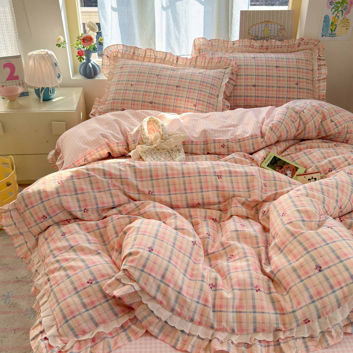 91家纺网 家纺一手货源 找家纺 （总）乐童家纺 2026新款纯棉双层花边小清新系列四件套