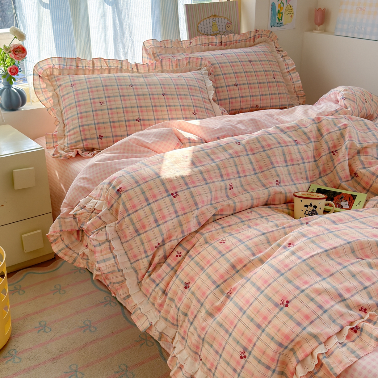 91家纺网 家纺一手货源 找家纺 （总）乐童家纺 2026新款纯棉双层花边小清新系列四件套