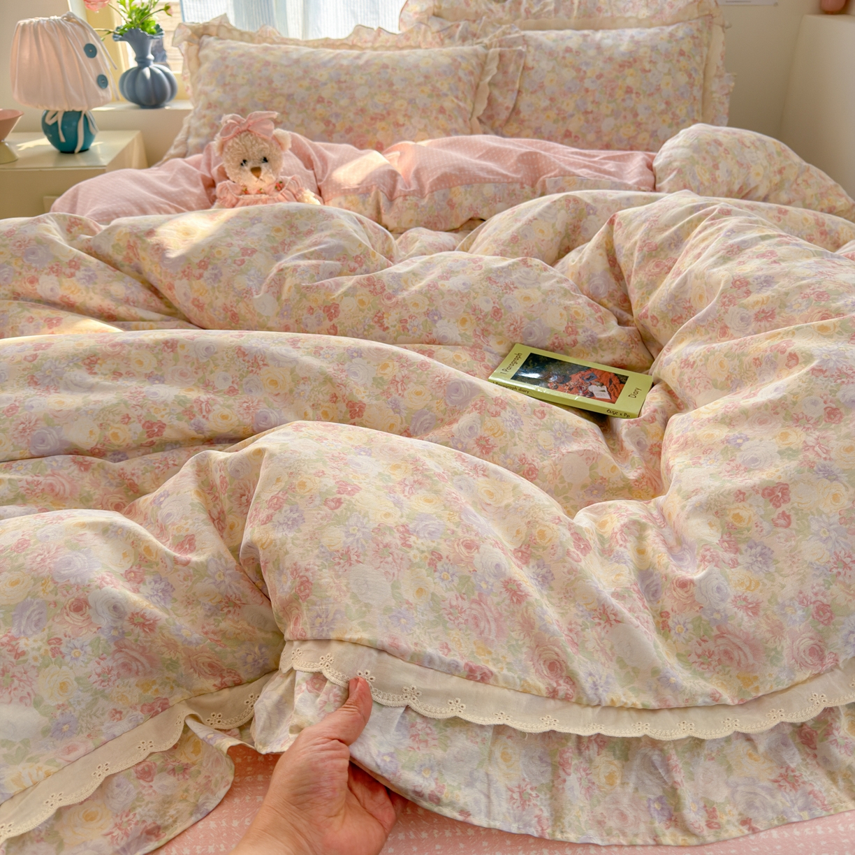 91家纺网 家纺一手货源 找家纺 （总）乐童家纺 2026新款纯棉双层花边小清新系列四件套