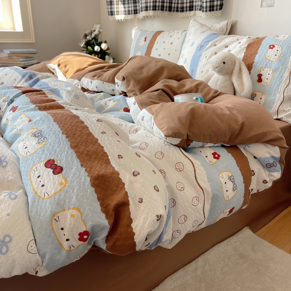 91家纺网 家纺一手货源 找家纺 沐芷 2026 高克重110g泡芙棉四件套A类床上用品被套宿舍床单三件套【提供买家秀】 可可猫条