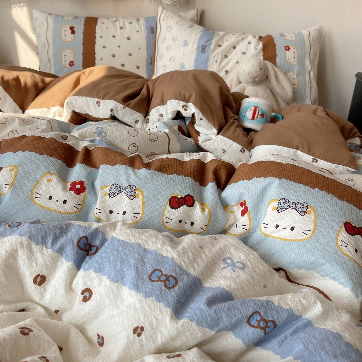 91家纺网 家纺一手货源 找家纺 沐芷 2026 高克重110g泡芙棉四件套A类床上用品被套宿舍床单三件套【提供买家秀】 可可猫条