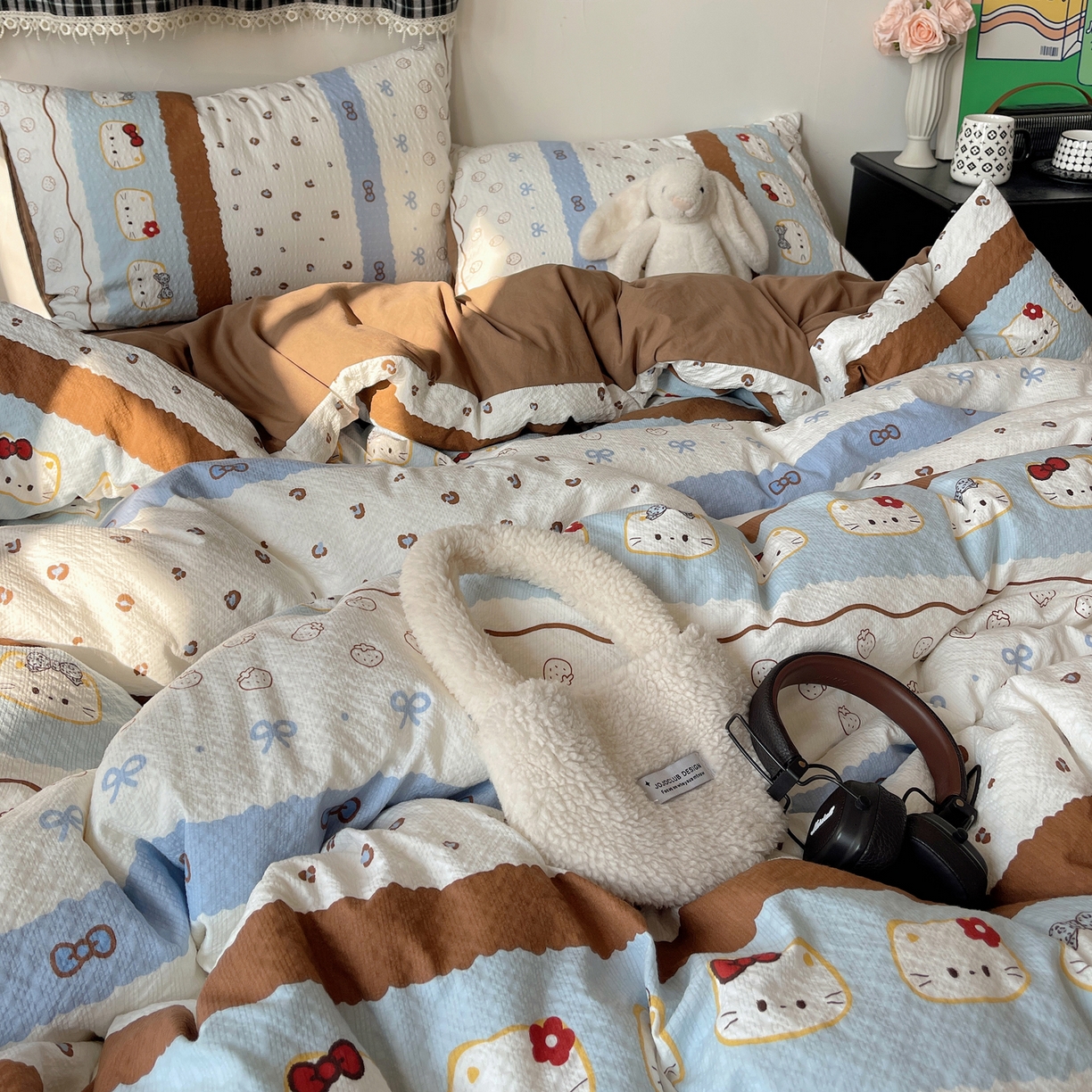 91家纺网 家纺一手货源 找家纺 沐芷 2026 高克重110g泡芙棉四件套A类床上用品被套宿舍床单三件套【提供买家秀】 可可猫条