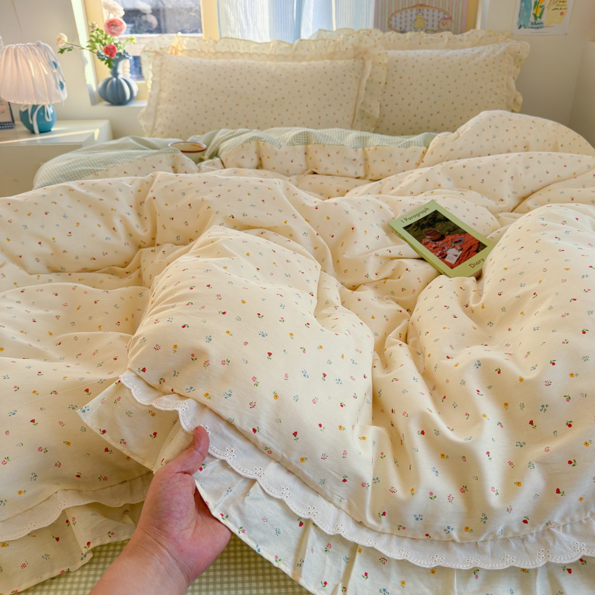 乐童家纺 2026新款纯棉双层花边小清新系列四件套 蝶扑衣