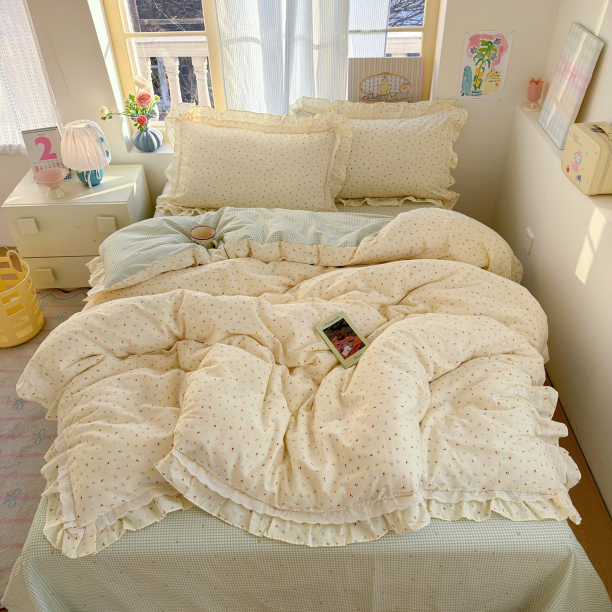 91家纺网 家纺一手货源 找家纺 乐童家纺 2026新款纯棉双层花边小清新系列四件套 蝶扑衣