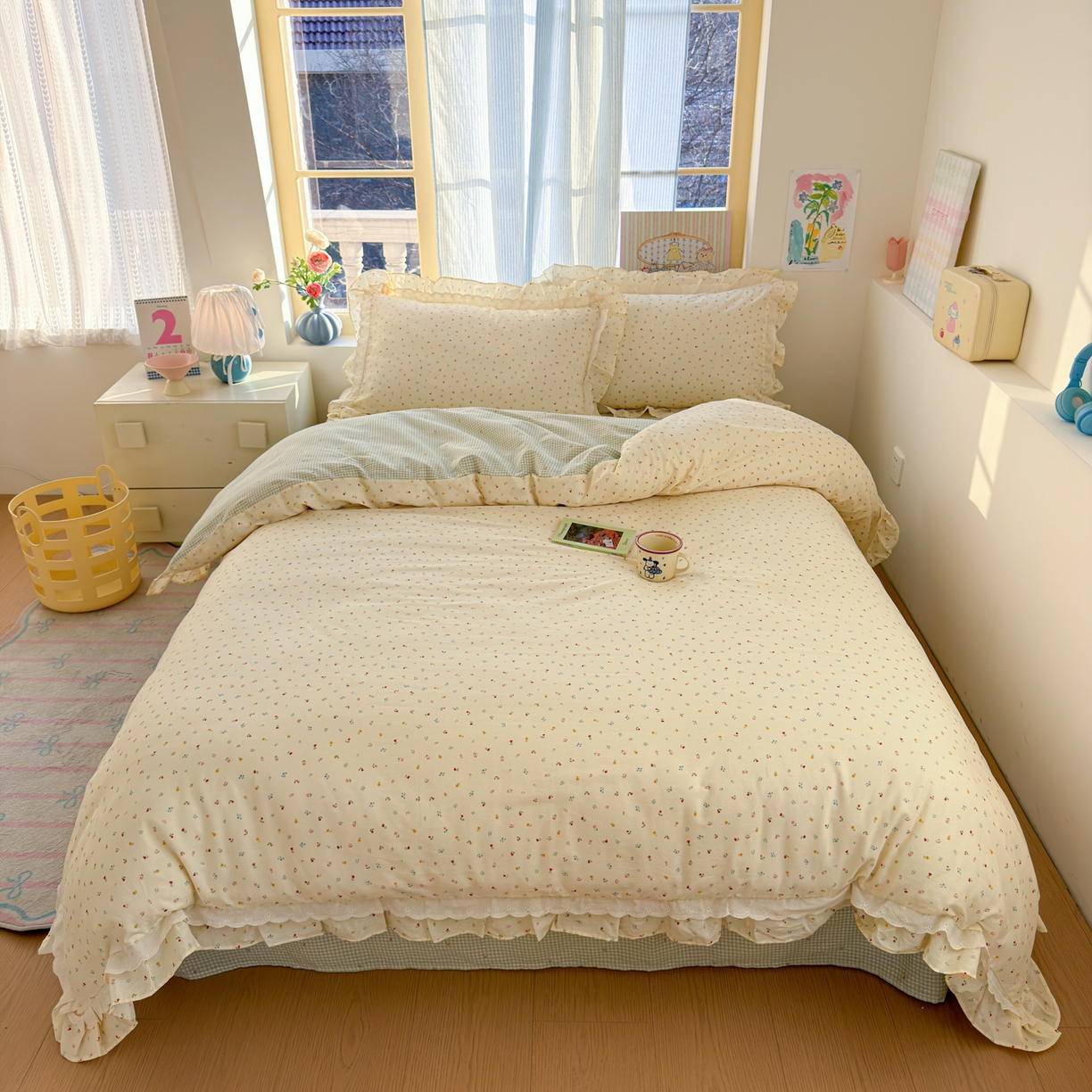 91家纺网 家纺一手货源 找家纺 乐童家纺 2026新款纯棉双层花边小清新系列四件套 蝶扑衣