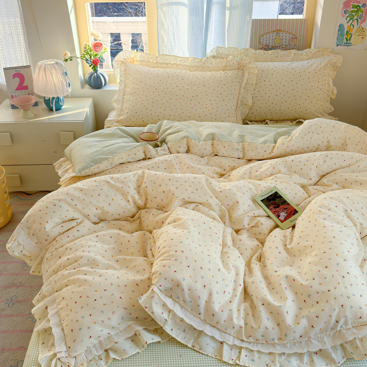 91家纺网 家纺一手货源 找家纺 乐童家纺 2026新款纯棉双层花边小清新系列四件套 蝶扑衣