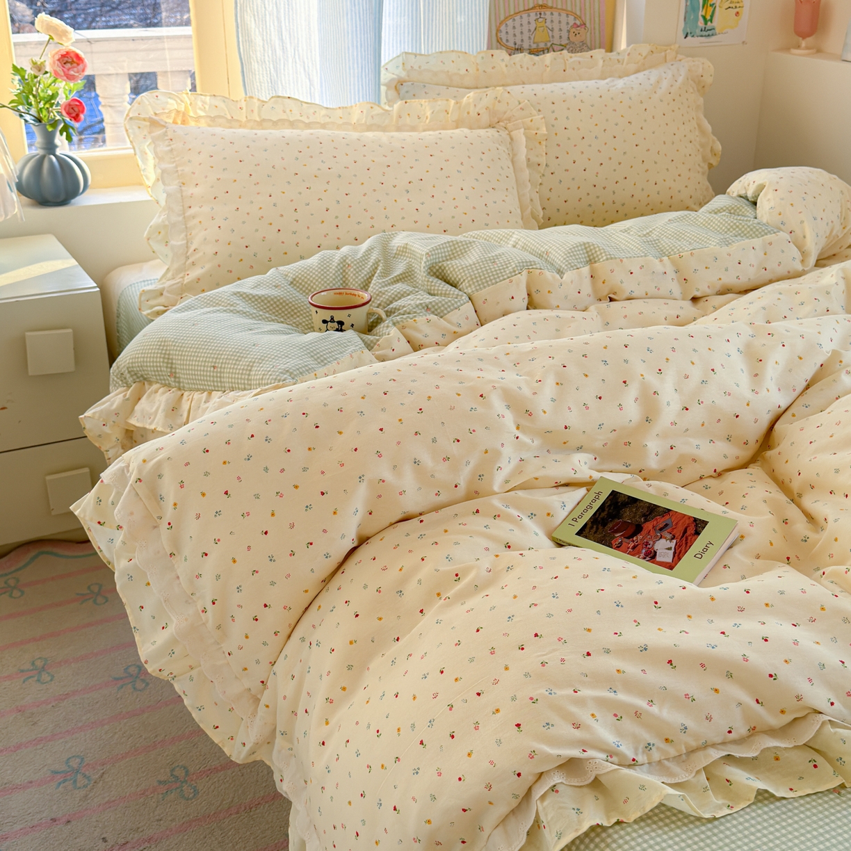 91家纺网 家纺一手货源 找家纺 乐童家纺 2026新款纯棉双层花边小清新系列四件套 蝶扑衣