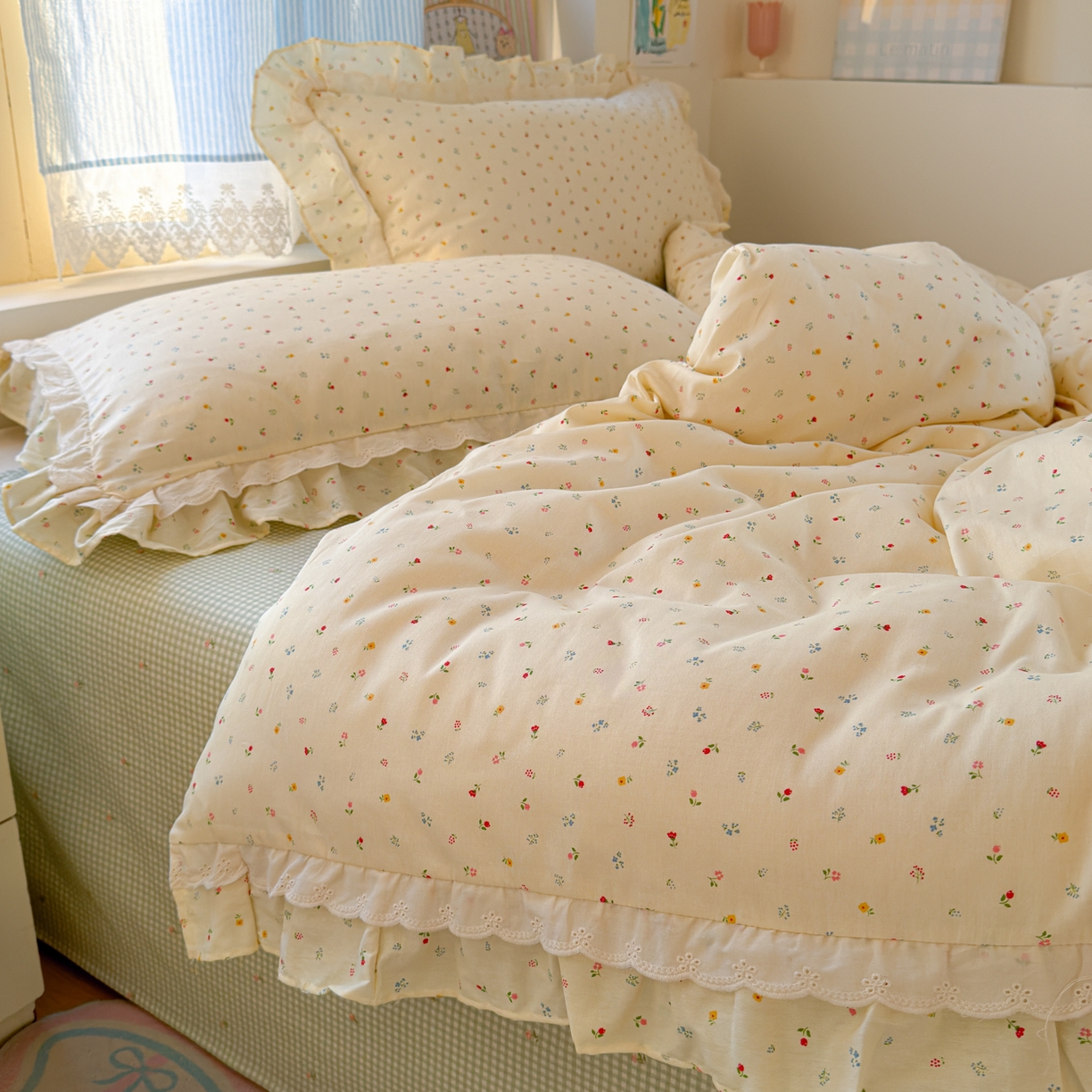 91家纺网 家纺一手货源 找家纺 乐童家纺 2026新款纯棉双层花边小清新系列四件套 蝶扑衣