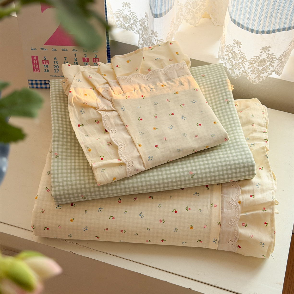 91家纺网 家纺一手货源 找家纺 乐童家纺 2026新款纯棉双层花边小清新系列四件套 蝶扑衣